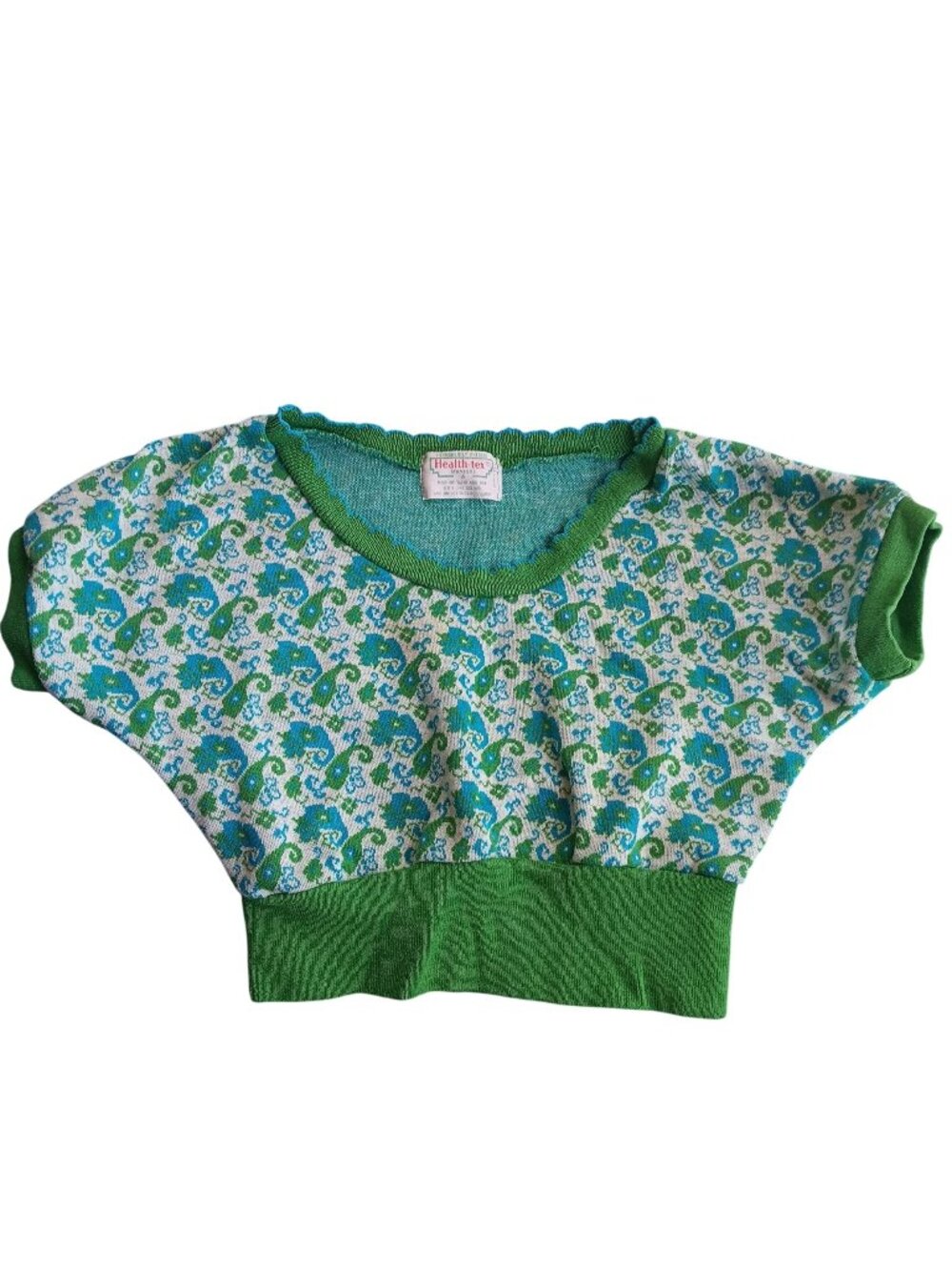 True Vintage Girls 6 1970's Disco Crop Top Health-Tex Toddler Knit Green